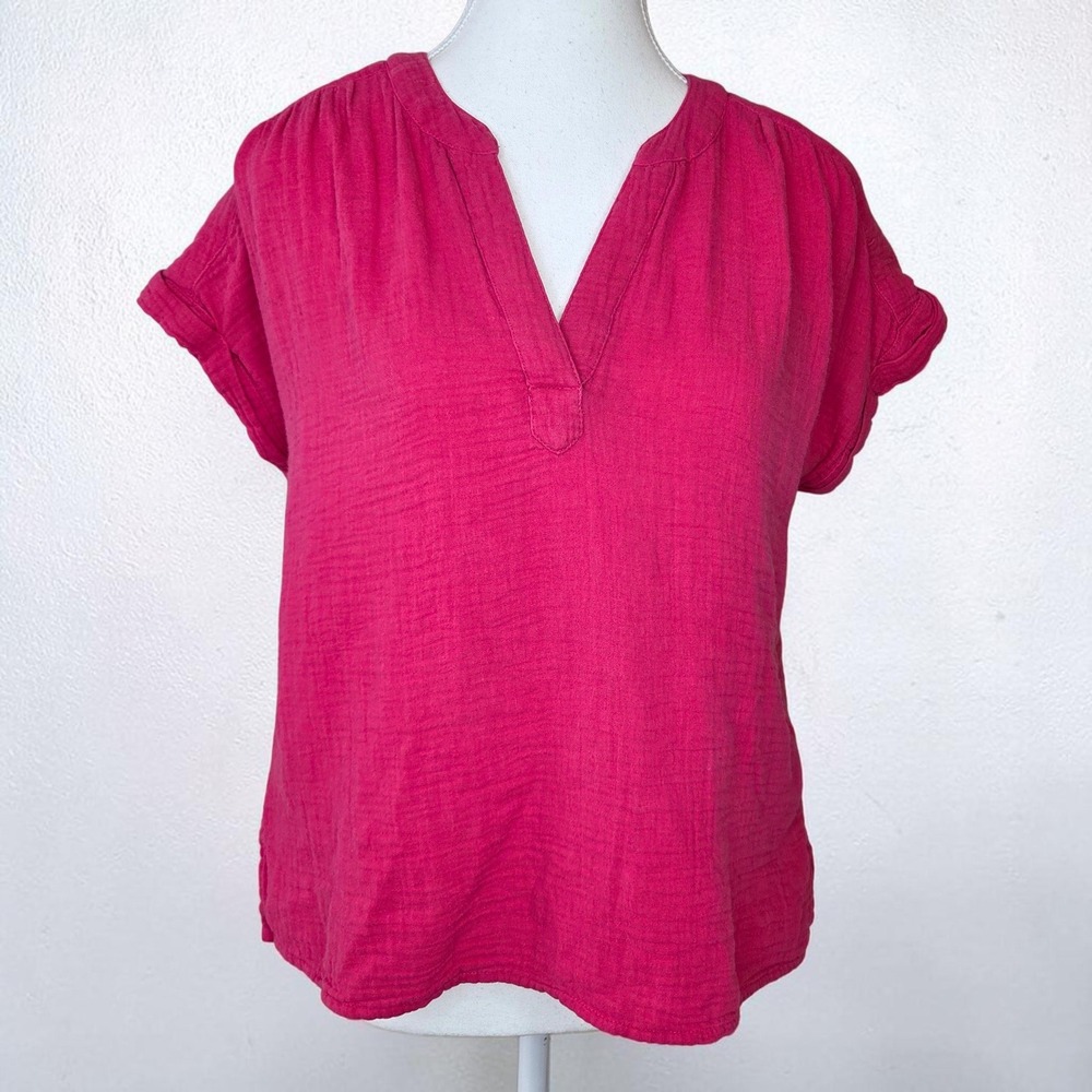 Tommy Bahama Island Soft Pink Cotton Gauze Split Neck Top XS